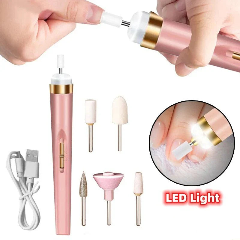 5in1 Manicure Machine Set Electric Nail Drill Polisher Cordless USB Rechargeable With LED Cutters Mill For Manicure Pedicure Accessorمجموعة ماكينة العناية بالأظافر 5 في 1