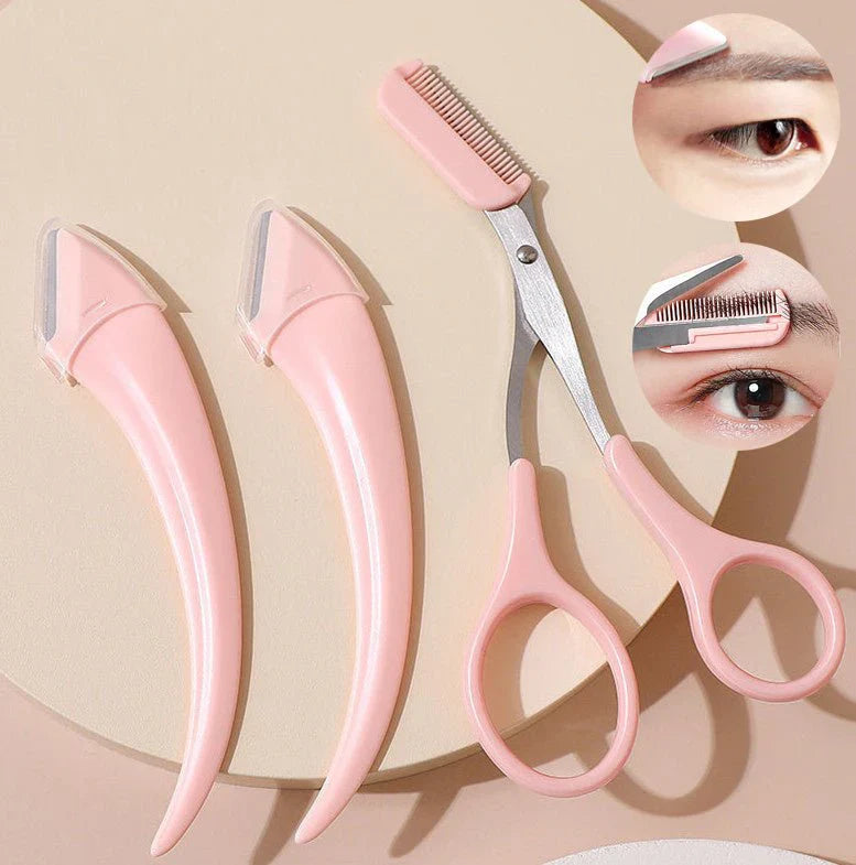 Eyebrow Trimming Knife With Comb Curved Moon Small Beauty Supplies Gadgetsسكين تشذيب الحواجب مع مشط – أداة تجميل صغيرة بشكل هلال منحنٍ