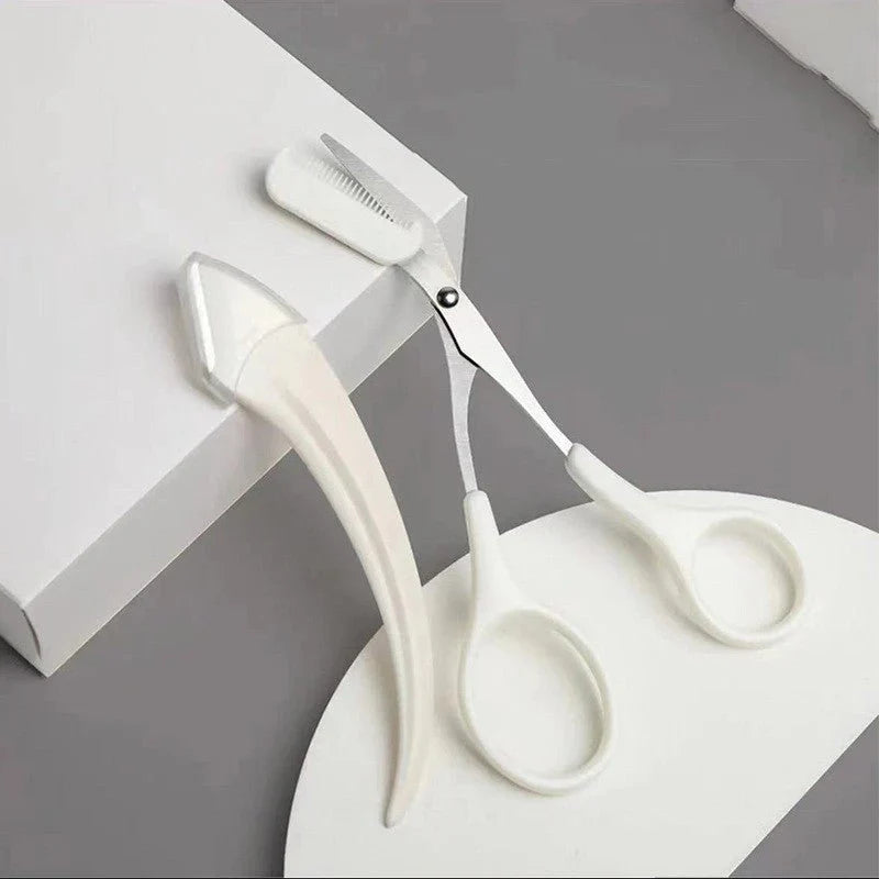 Eyebrow Trimming Knife With Comb Curved Moon Small Beauty Supplies Gadgetsسكين تشذيب الحواجب مع مشط – أداة تجميل صغيرة بشكل هلال منحنٍ