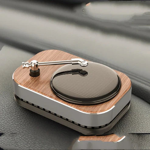 Solar Record Player Rotating Perfume Car Accessories Aromatherapy Decorationعطر سيارة على شكل مشغل أسطوانات دوار يعمل بالطاقة الشمسية، إكسسوار للسيارة مع وظيفة العلاج العطري وزينة داخلية