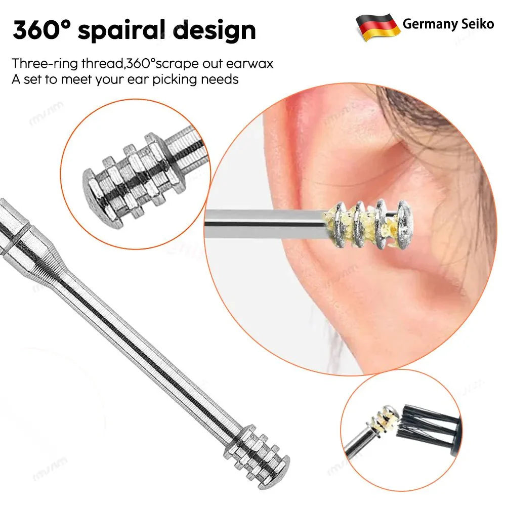 Stainless Steel Ear Pick Set with Keychain Caseمجموعة أدوات تنظيف الأذن من الفولاذ المقاوم للصدأ مع حقيبة سلسلة المفاتيح